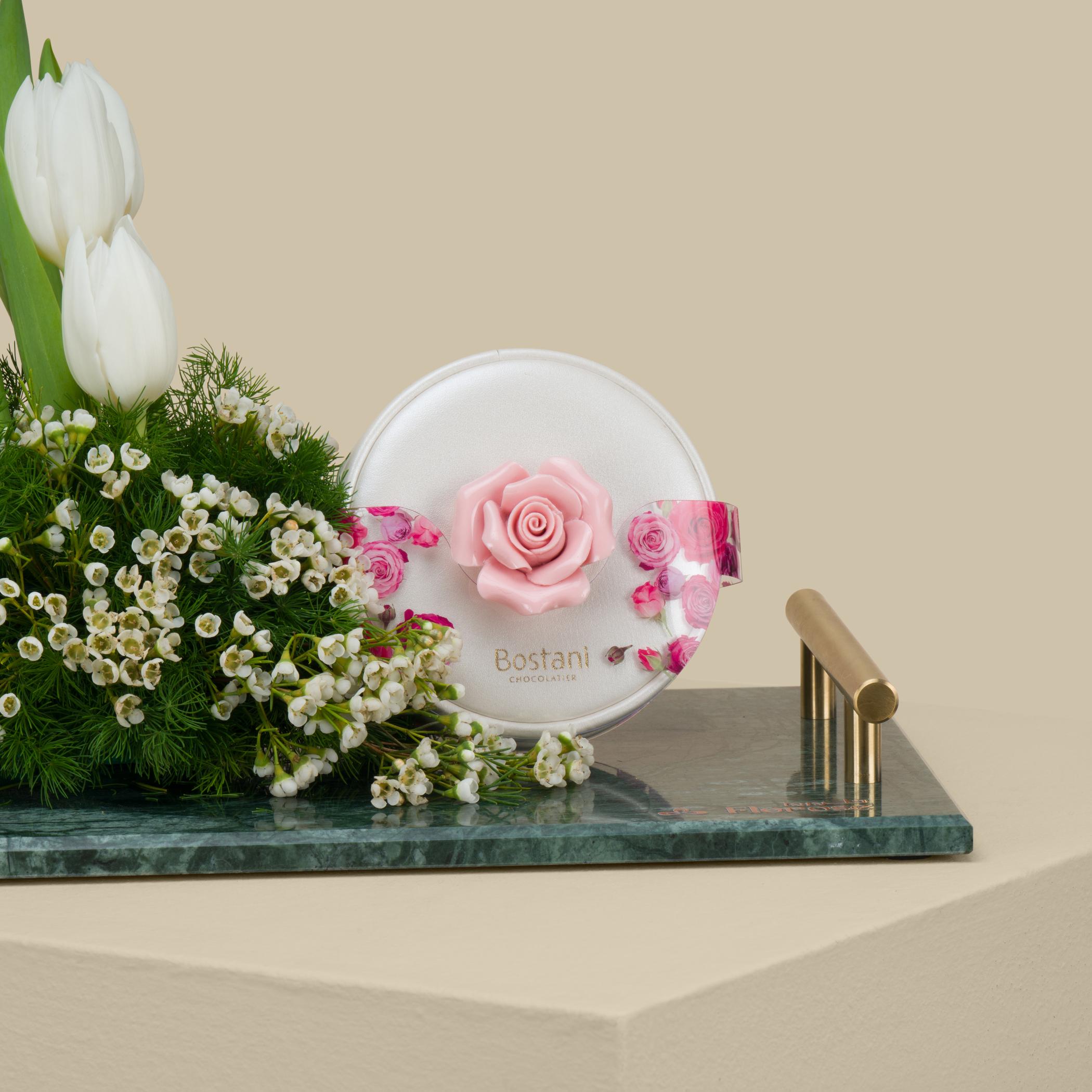 Bostani Small Box Of Rose Chocolates | White Flowers Bostani Small Box Of Rose Chocolates | White Flowers