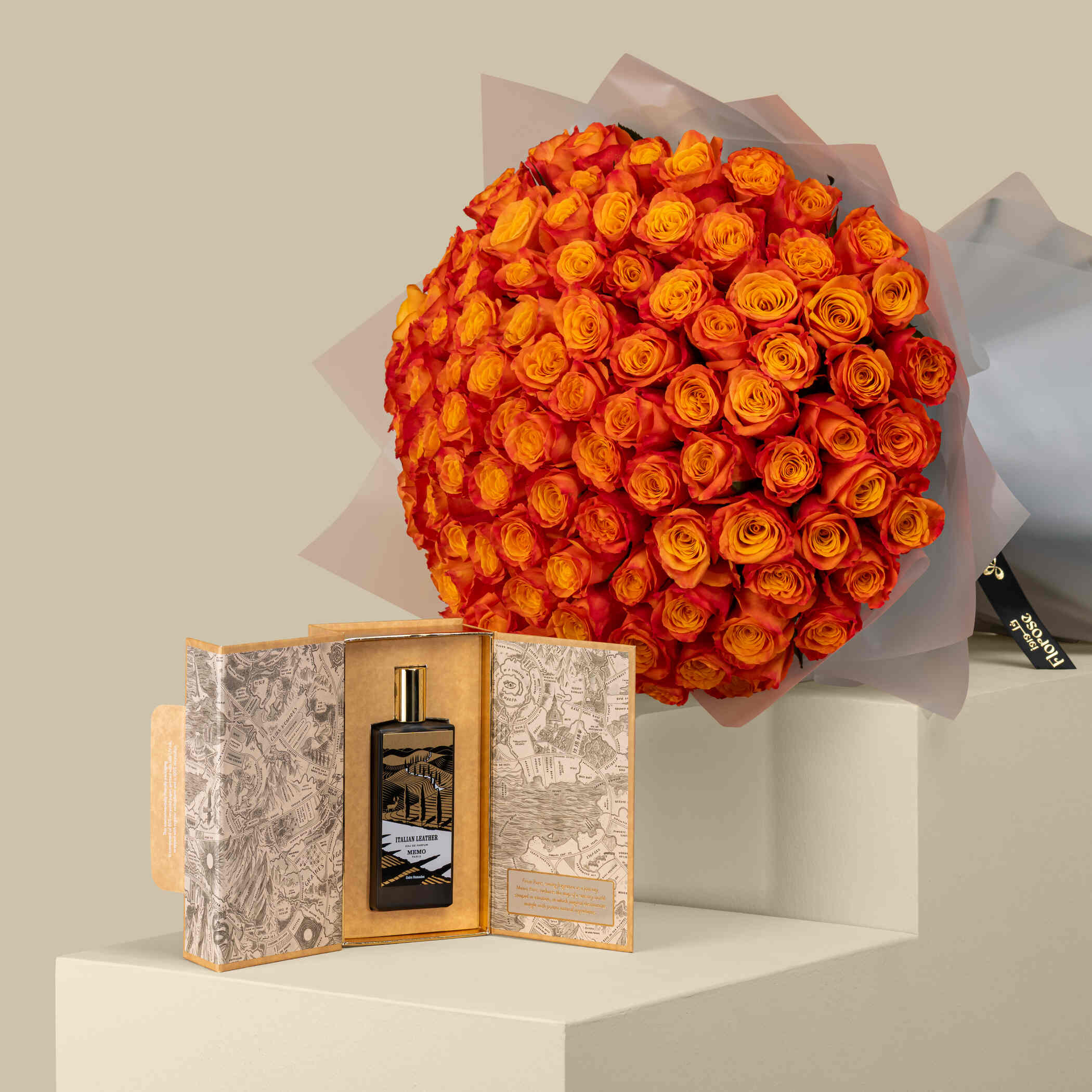 Memo Italian Leather EDP | Beautiful Rose Bouquet Orange 100 Flowers Memo Italian Leather EDP | Beautiful Rose Bouquet Orange 100 Flowers