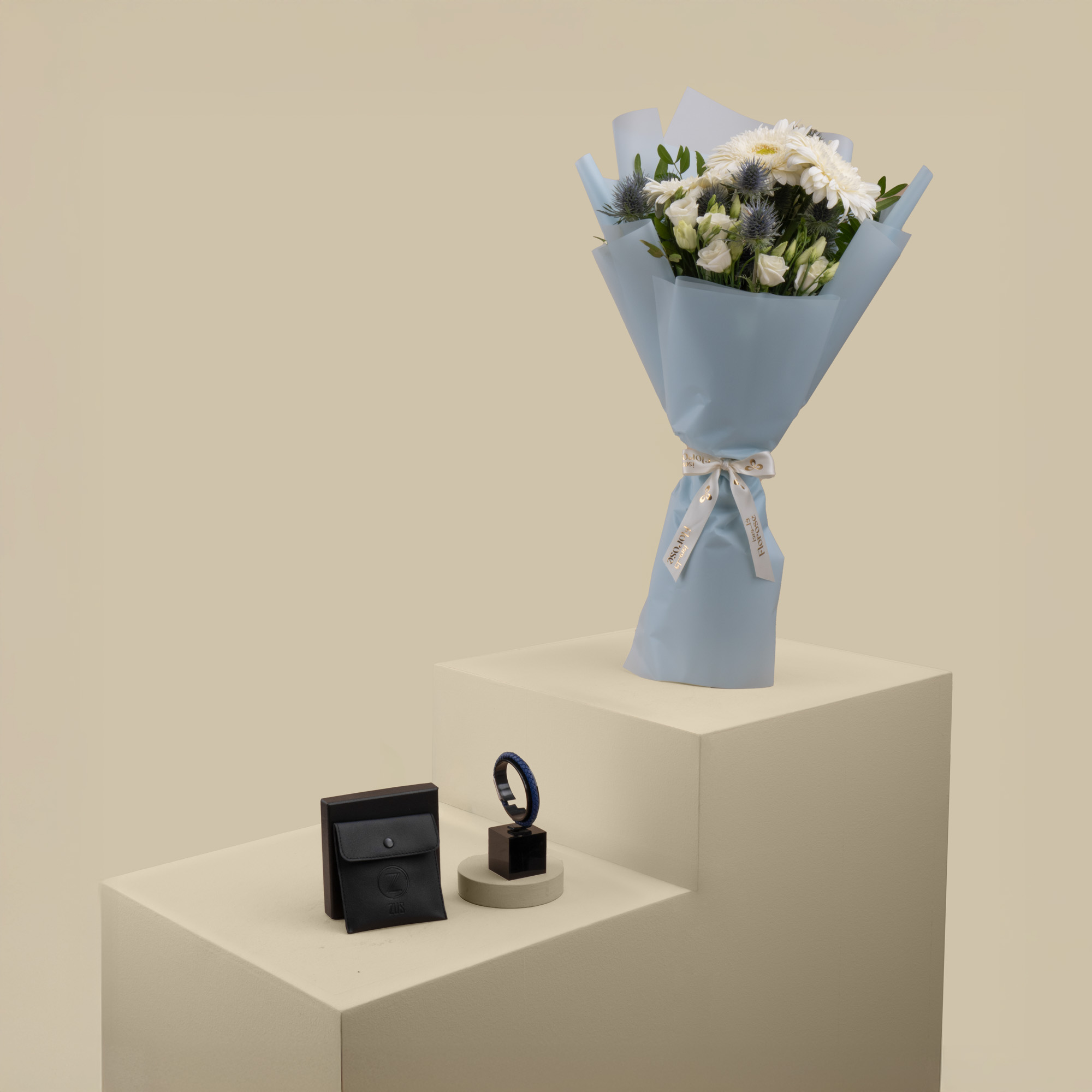 Blue Breeze Bouquet with ZUS Blue Leather Bracelet Blue Breeze Bouquet with ZUS Blue Leather Bracelet