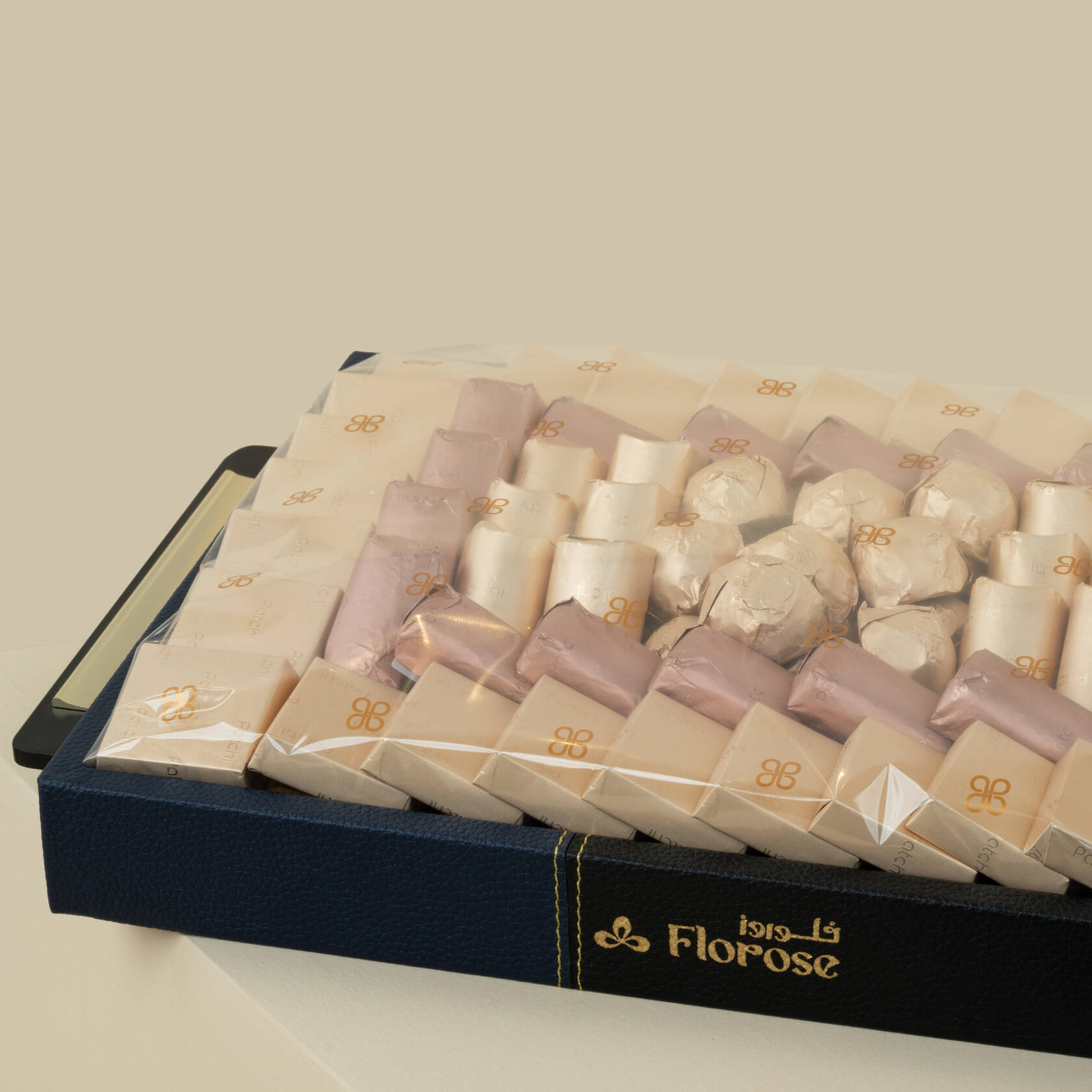 Patchi Luxury Black & Blue Leather Tray — 75 Chocolates Patchi Luxury Black & Blue Leather Tray — 75 Chocolates