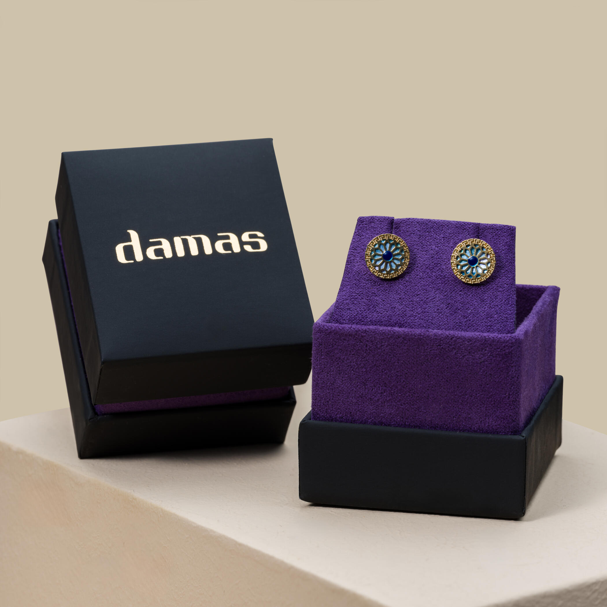 Damas | Amelia Athens Gold Earrings with Blue and White Mother Of Pearl Damas | Amelia Athens Gold Earrings with Blue and White Mother Of Pearl