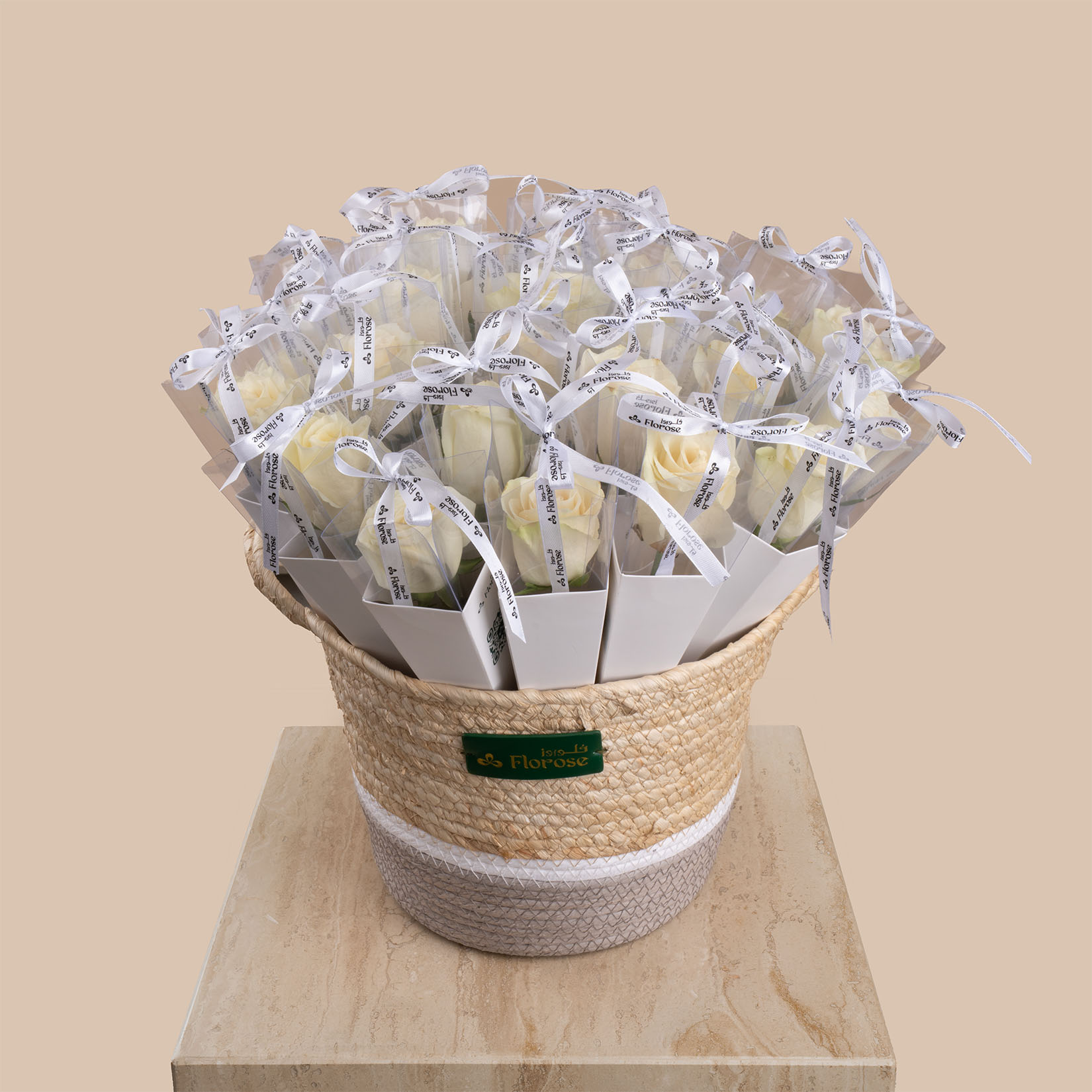 Serene White Rose Basket Basket Arrangement Serene White Rose Basket Basket Arrangement