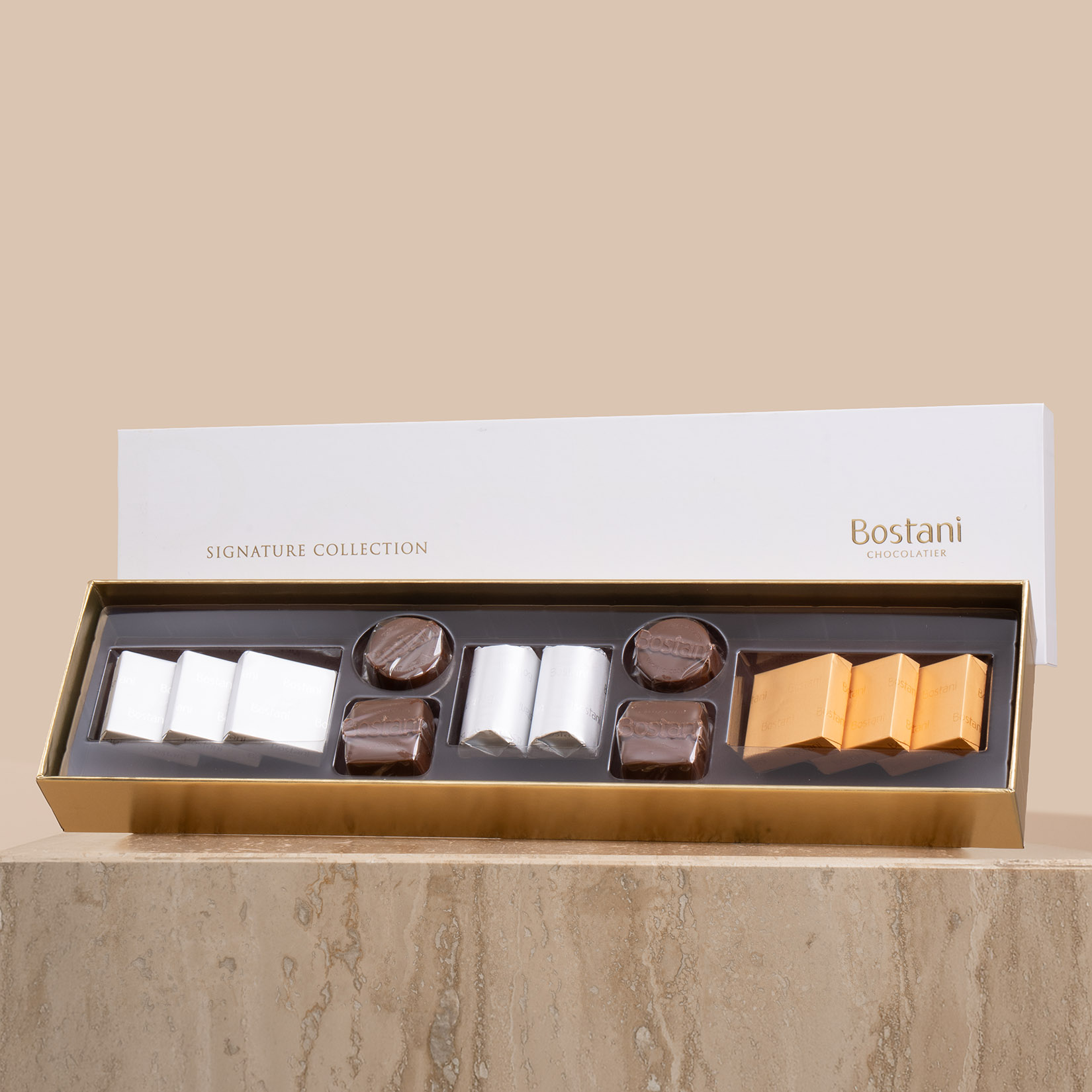 Bostani | Signature White Small Chocolate Box | Garden Magic Round Vase Bostani | Signature White Small Chocolate Box | Garden Magic Round Vase