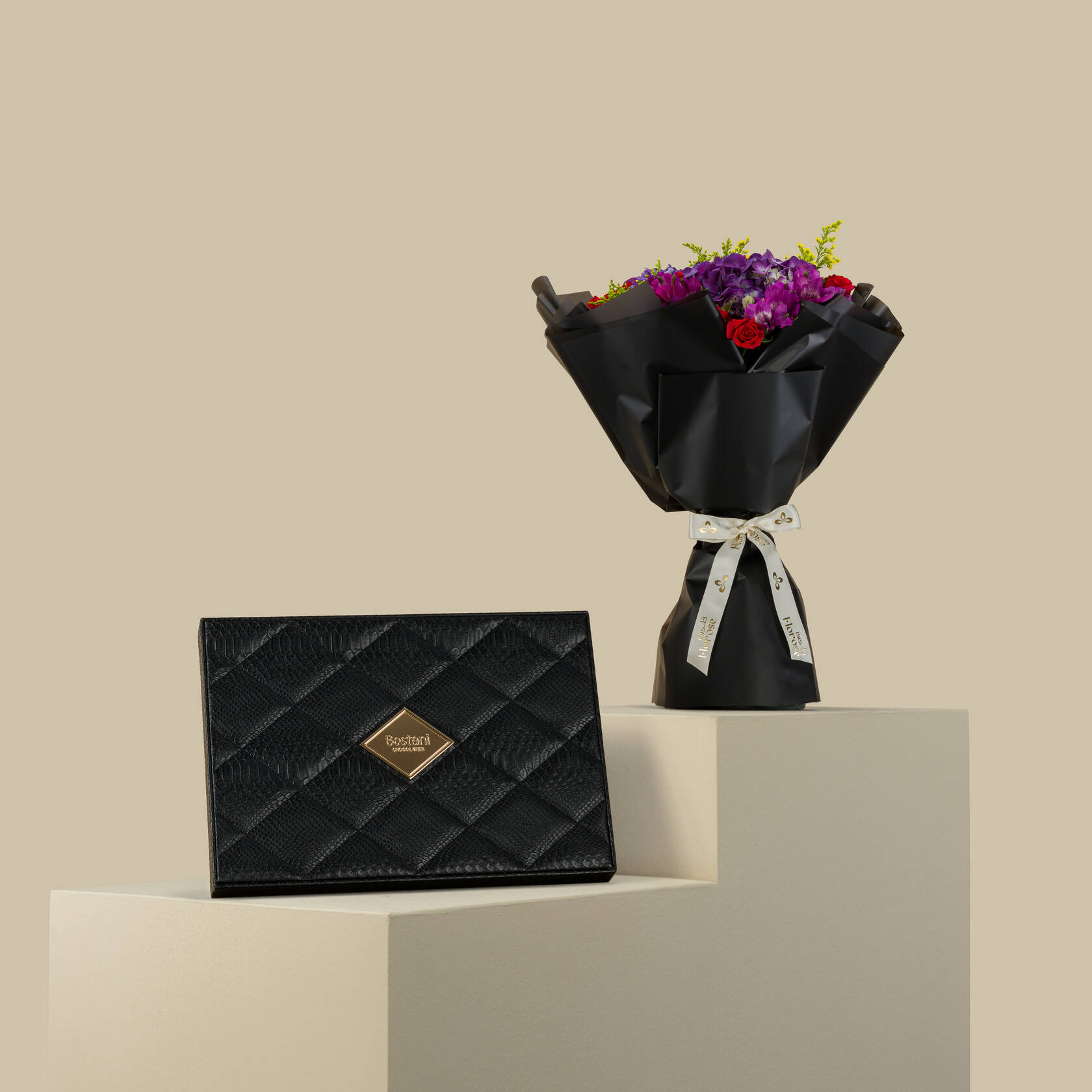 Bostani Large Rectangular Black Leather Box | Secret Garden Bouquet Bostani Large Rectangular Black Leather Box | Secret Garden Bouquet