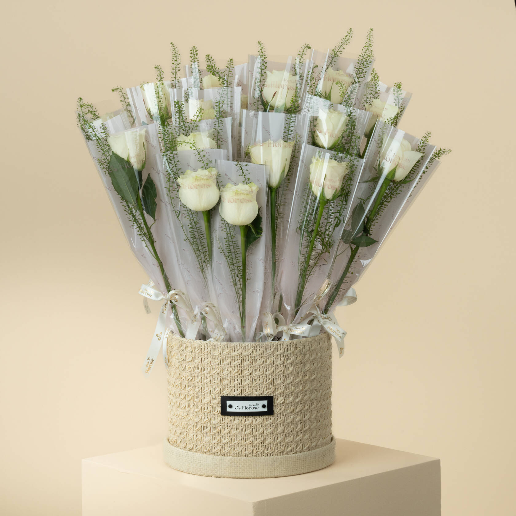 Single White Roses Basket Single White Roses Basket