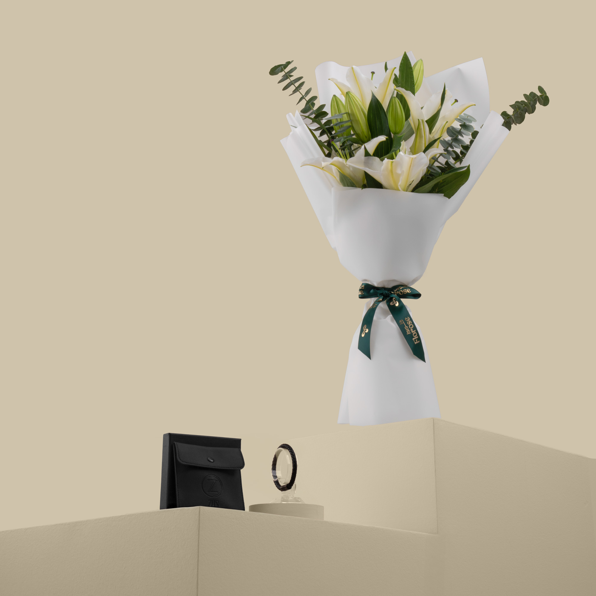 Lily Elegance Bouquet with ZUS Black Leather Bracelet Lily Elegance Bouquet with ZUS Black Leather Bracelet