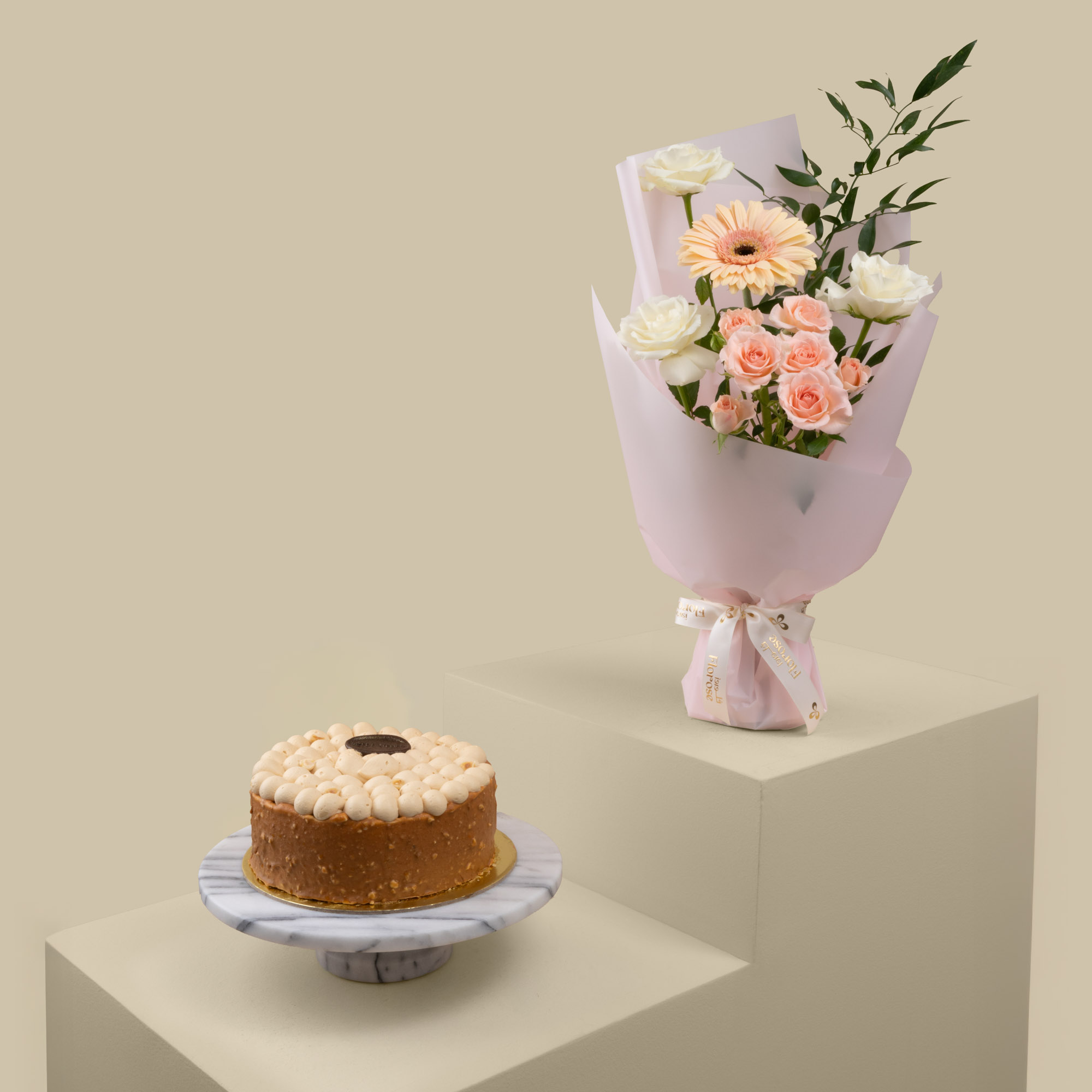 Sweet Atelier | Chocolate Hazelnut Cake | Peach Elegance Bouquet Sweet Atelier | Chocolate Hazelnut Cake | Peach Elegance Bouquet