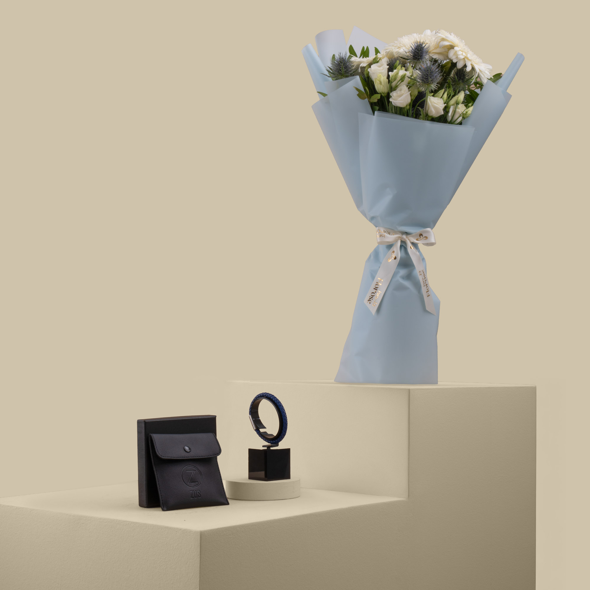 Blue Breeze Bouquet with ZUS Blue Leather Bracelet Blue Breeze Bouquet with ZUS Blue Leather Bracelet