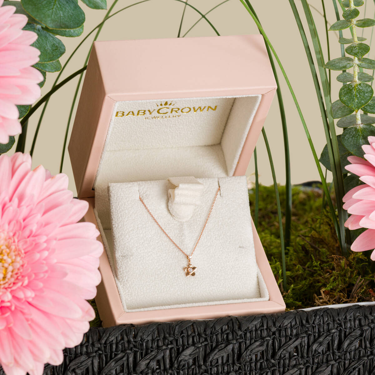 Baby Crown Diamond Rose Necklace | Gerace Bow Basket Baby Crown Diamond Rose Necklace | Gerace Bow Basket