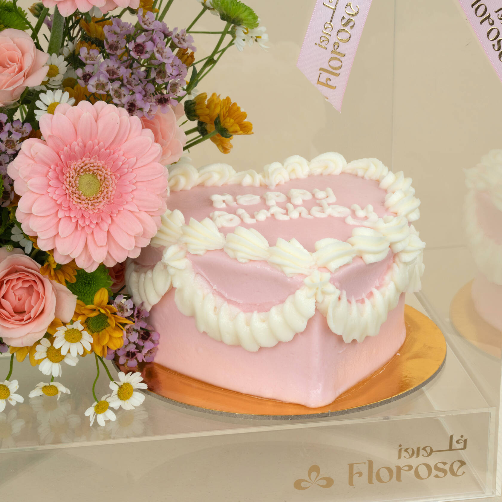 Helen Heart Shape Birthday Cake | Delicate Flowers Acrylic Box Helen Heart Shape Birthday Cake | Delicate Flowers Acrylic Box