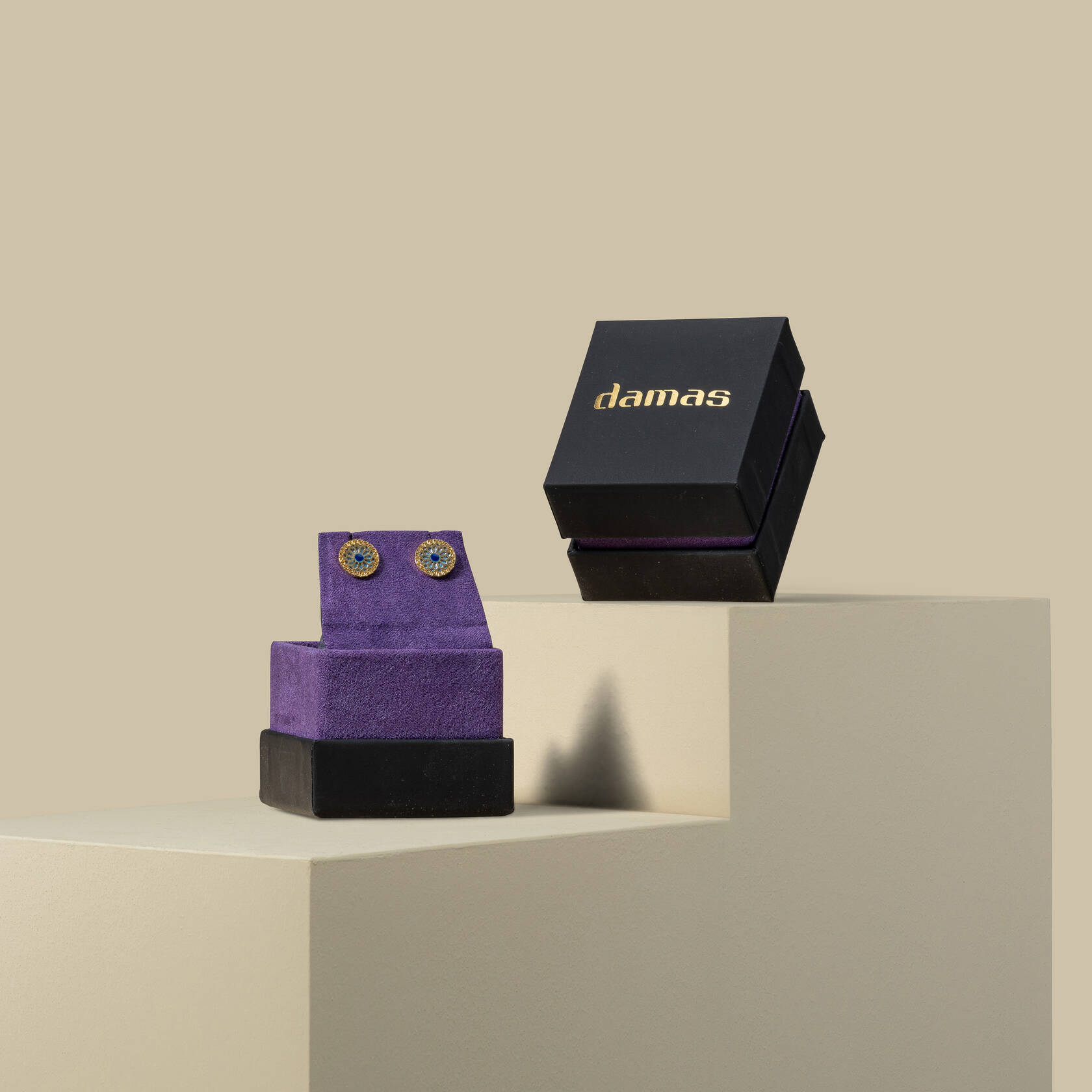 Damas | Amelia Athens Gold Earrings with Blue and White Mother Of Pearl Damas | Amelia Athens Gold Earrings with Blue and White Mother Of Pearl