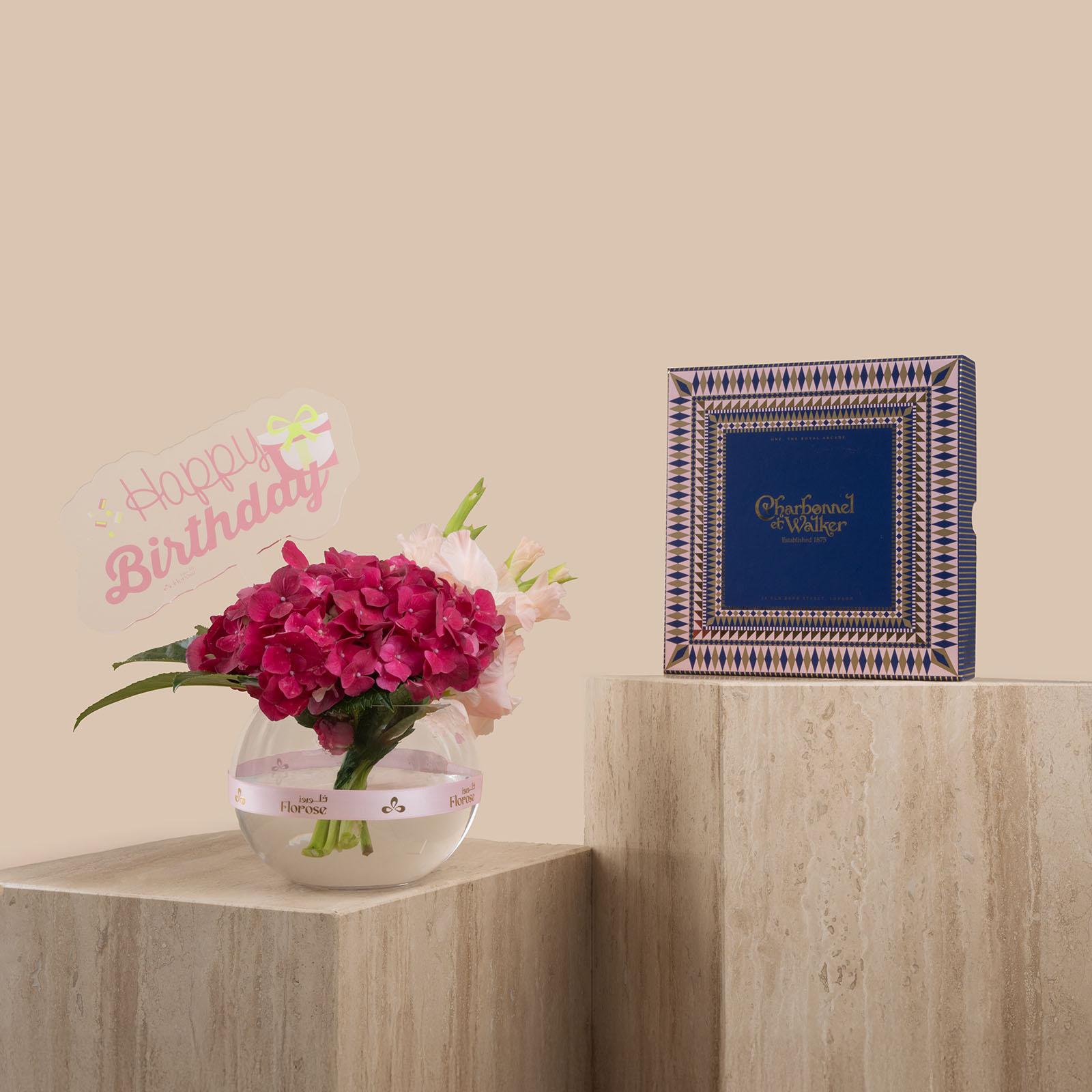 Charbonel | Victorian Truffle Chocolate Square Box | Dream Vase | Happy Birthday Topper Charbonel | Victorian Truffle Chocolate Square Box | Dream Vase | Happy Birthday Topper