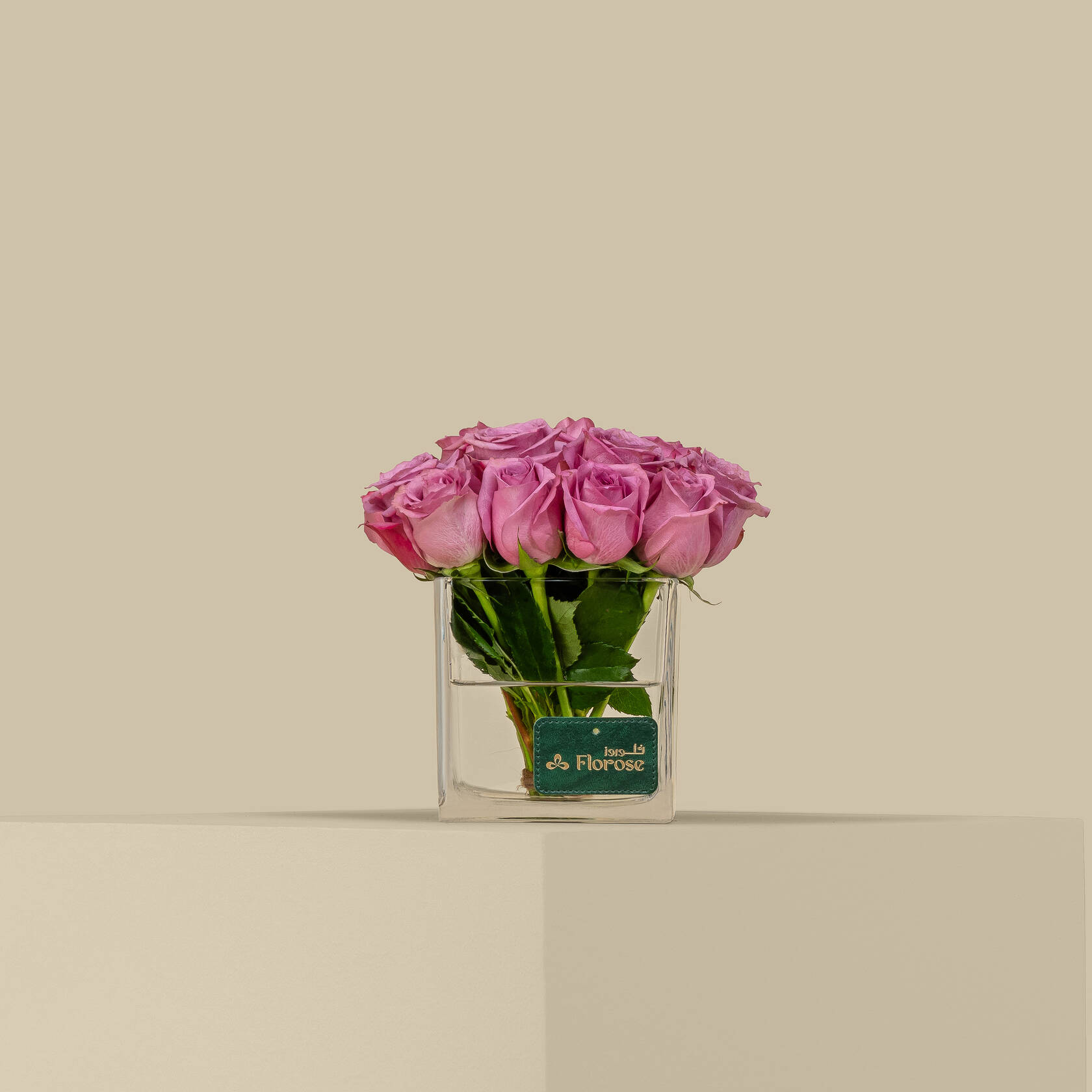 Elegant Rose Square Vase Purple | 15 Flowers Elegant Rose Square Vase Purple | 15 Flowers