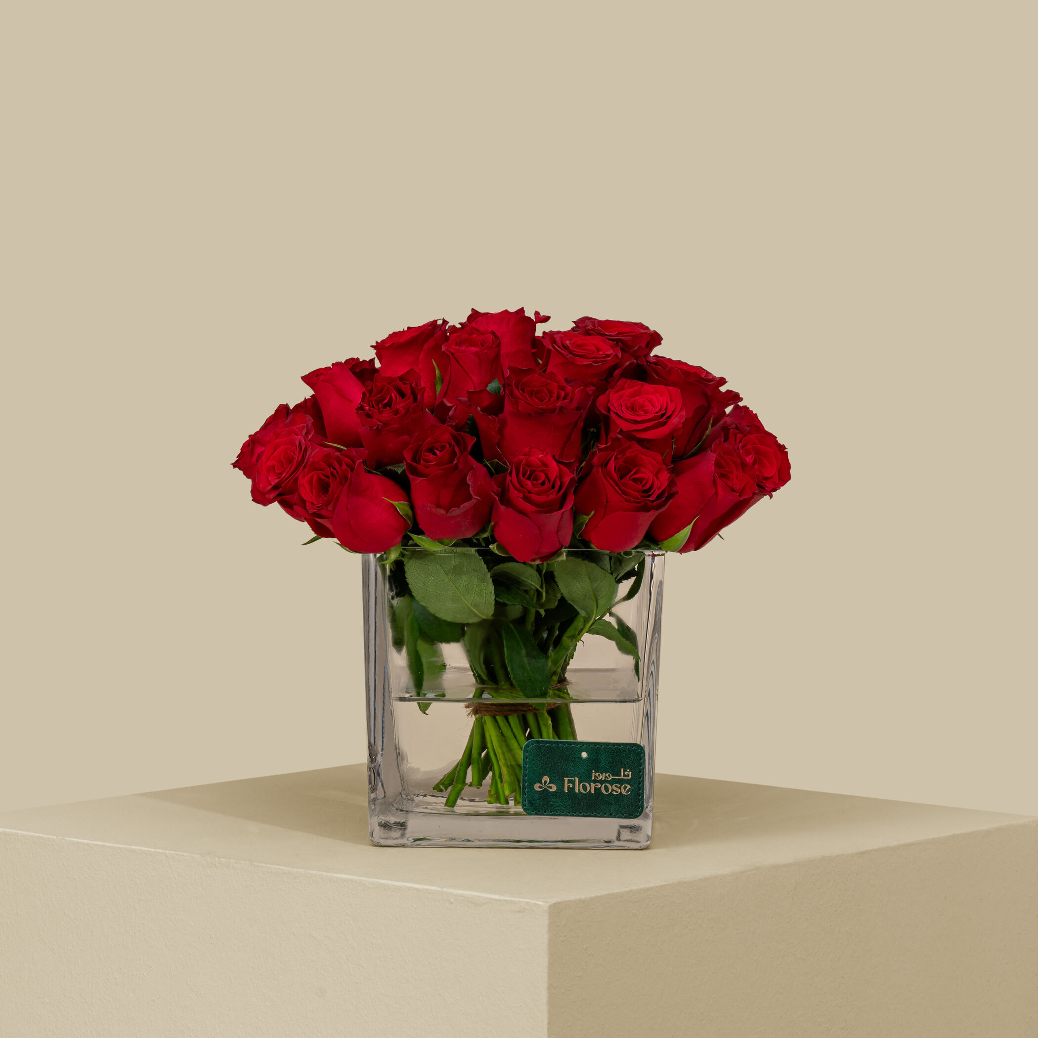 Dazzling Rose Square Vase Red | 25 Flowers Dazzling Rose Square Vase Red | 25 Flowers
