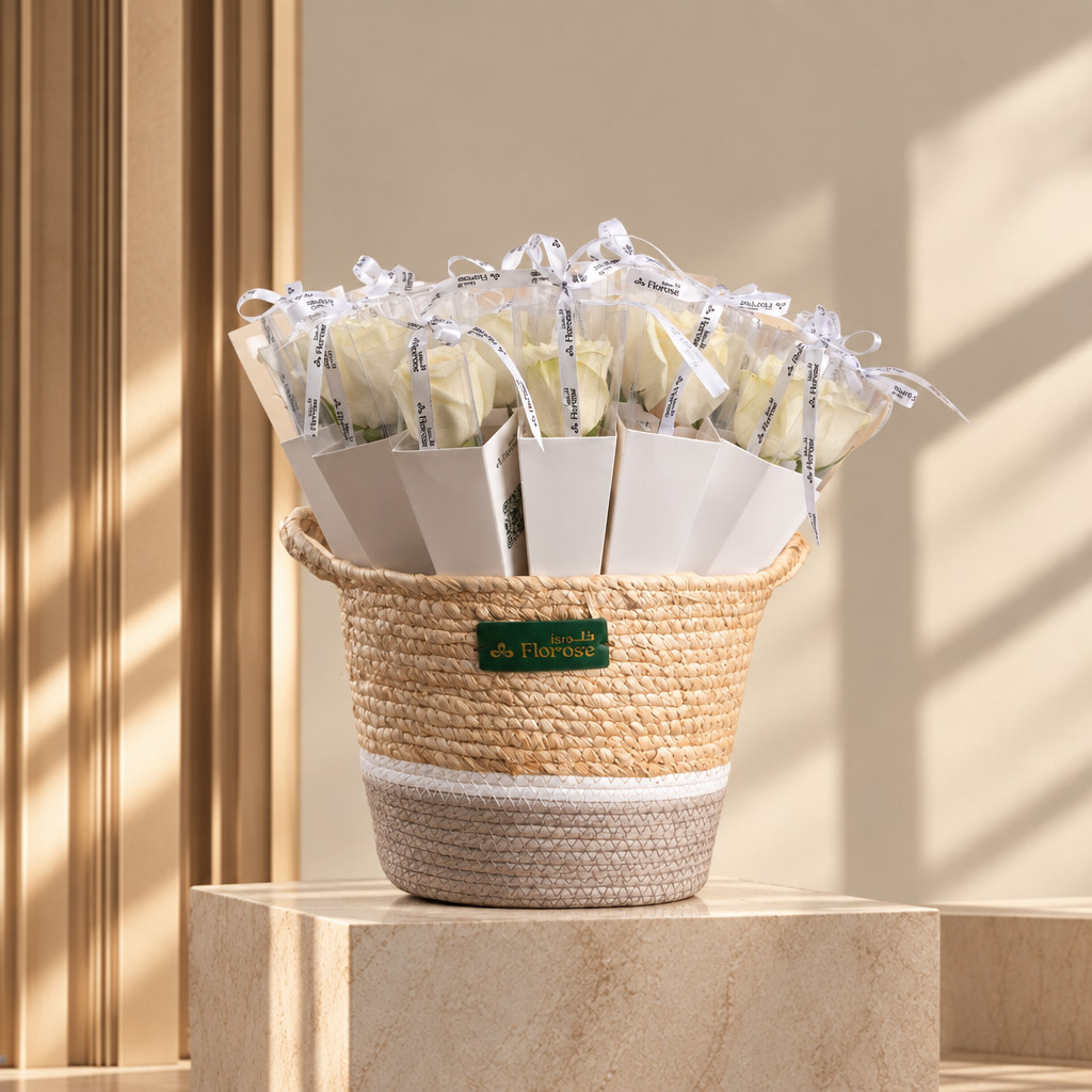 Serene White Rose Basket Basket Arrangement Serene White Rose Basket Basket Arrangement