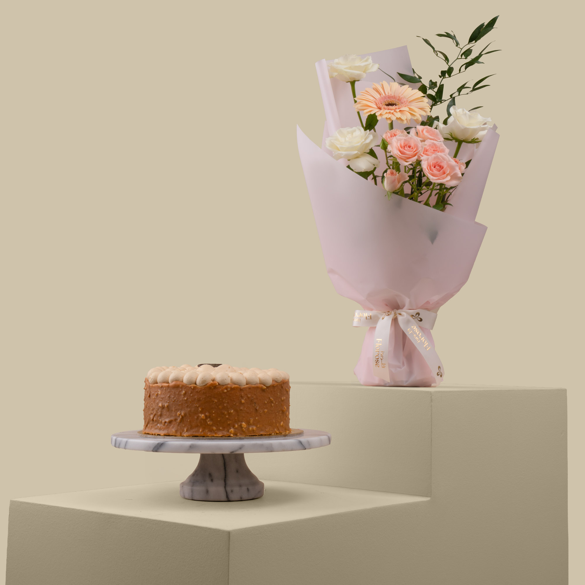 Sweet Atelier | Chocolate Hazelnut Cake | Peach Elegance Bouquet Sweet Atelier | Chocolate Hazelnut Cake | Peach Elegance Bouquet