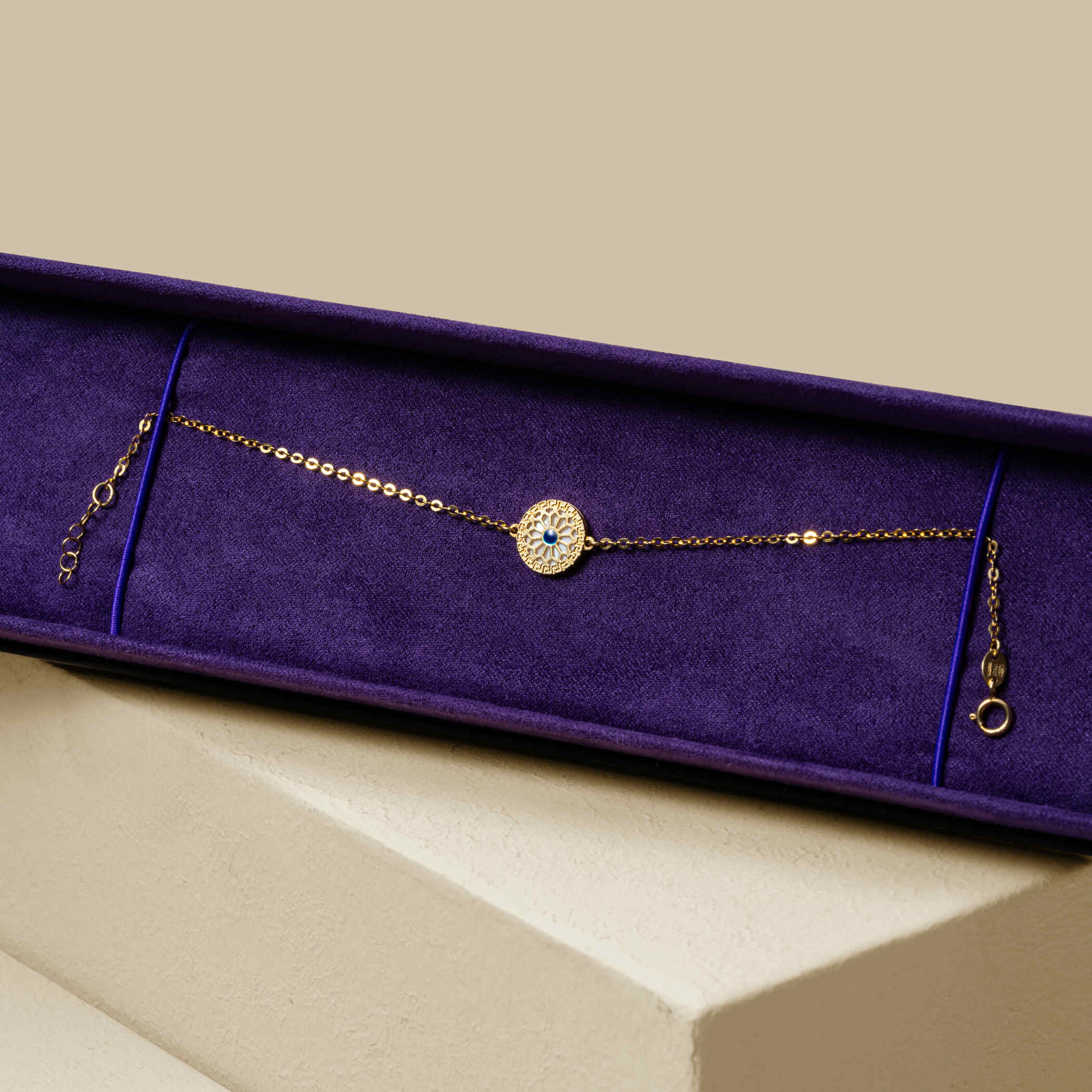Damas | Amelia Athens Yellow Gold Bracelet with Blue and White Mother Of Pearl Damas | Amelia Athens Yellow Gold Bracelet with Blue and White Mother Of Pearl
