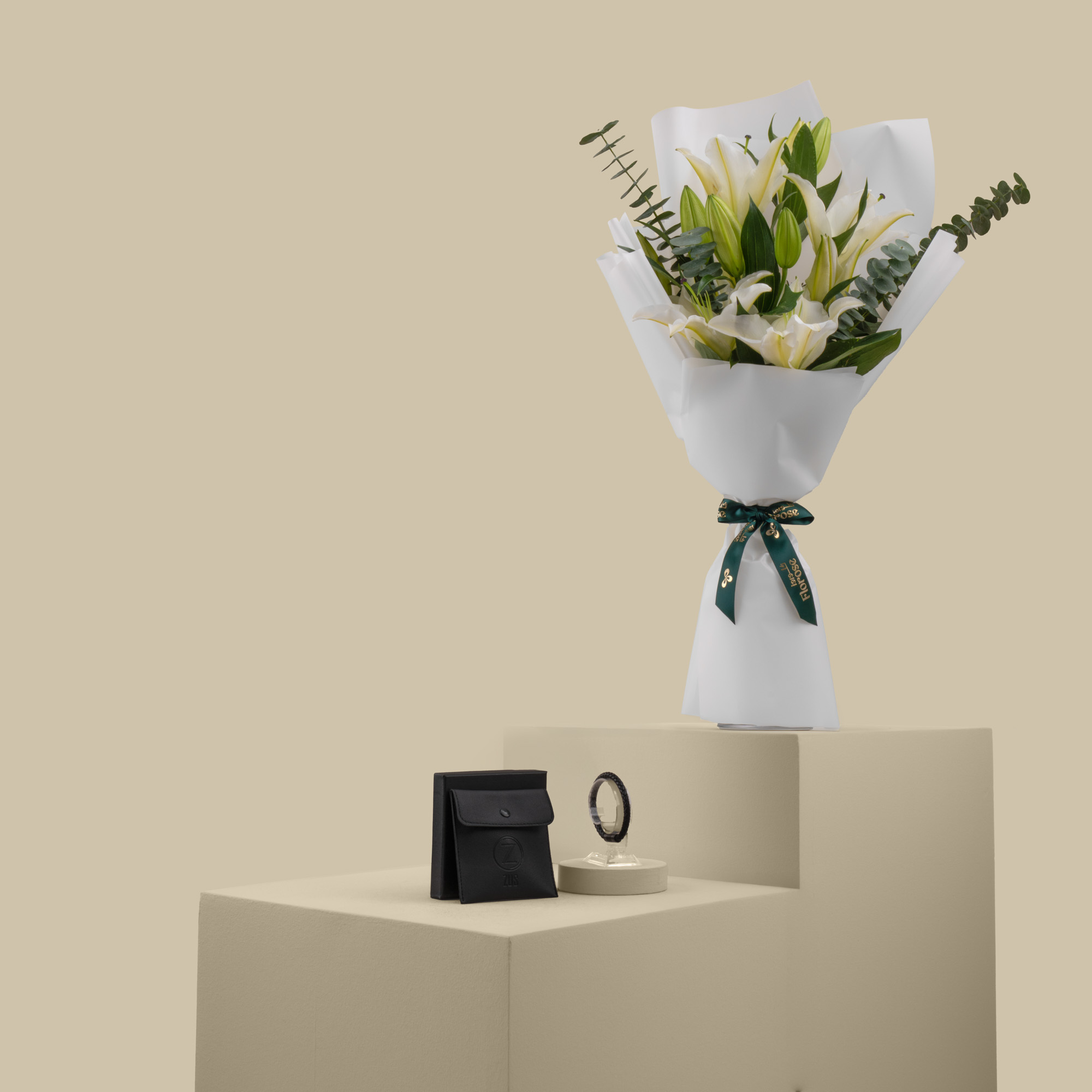 Lily Elegance Bouquet with ZUS Black Leather Bracelet Lily Elegance Bouquet with ZUS Black Leather Bracelet