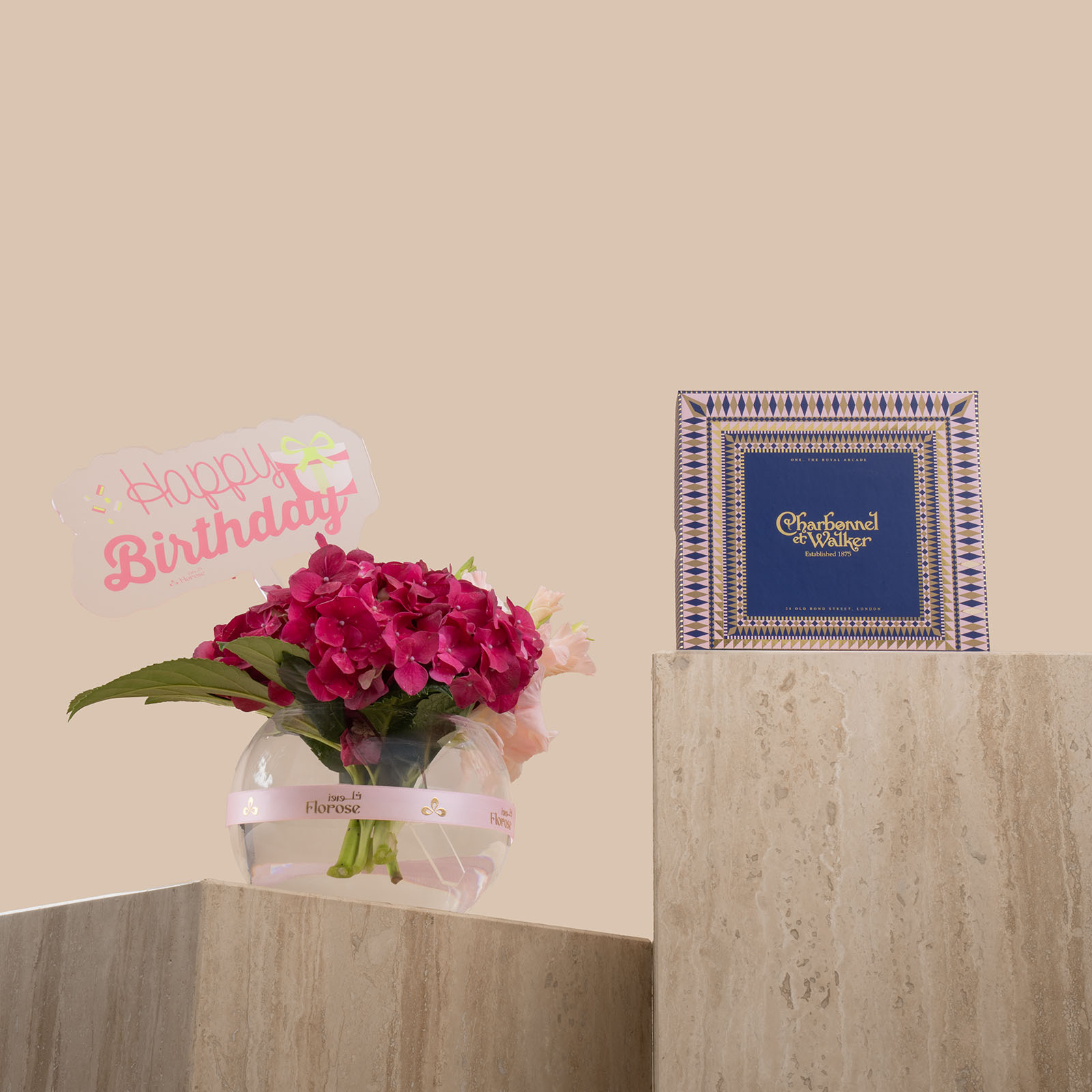 Charbonel | Victorian Truffle Chocolate Square Box | Dream Vase | Happy Birthday Topper Charbonel | Victorian Truffle Chocolate Square Box | Dream Vase | Happy Birthday Topper