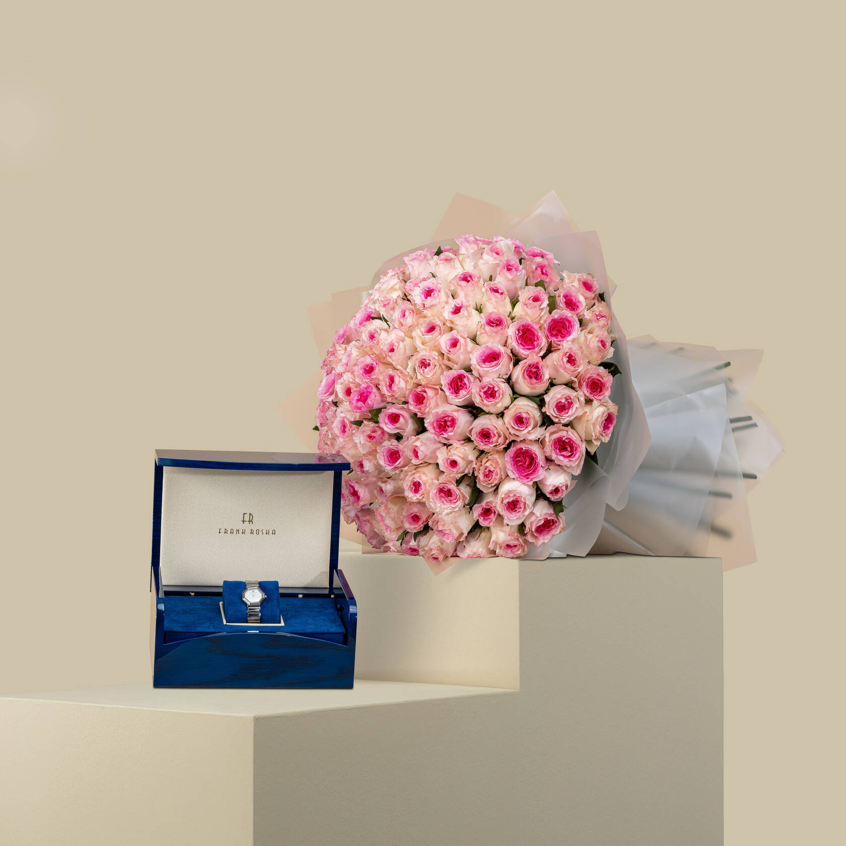 Frank Rosha Diamond Women's Watch | Beautiful Rose Bouquet Pink 100 Flowers Frank Rosha Diamond Women's Watch | Beautiful Rose Bouquet Pink 100 Flowers