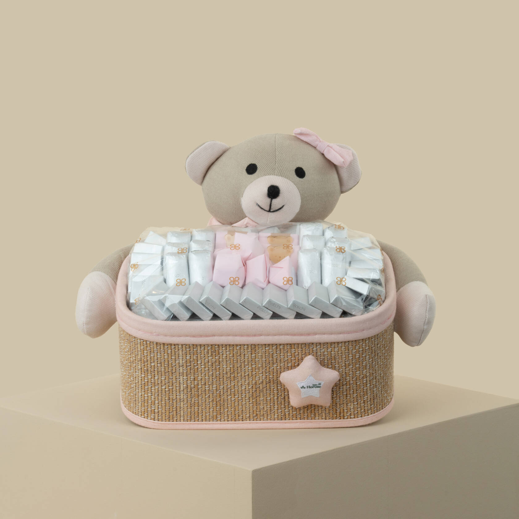 Patchi Chocolates Small Pink Bear Basket — 49 Pieces Patchi Chocolates Small Pink Bear Basket — 49 Pieces