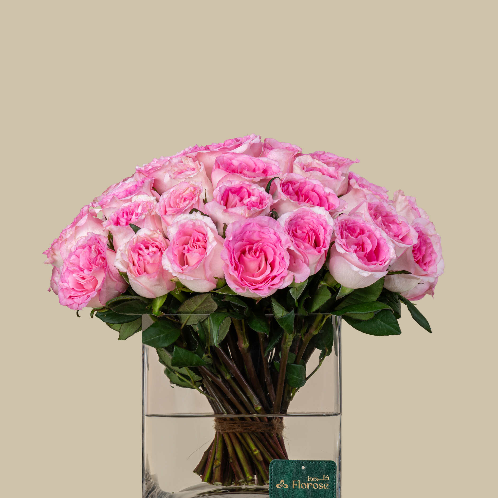 Magnificent Rose Square Vase Pink | 50 Flowers Magnificent Rose Square Vase Pink | 50 Flowers