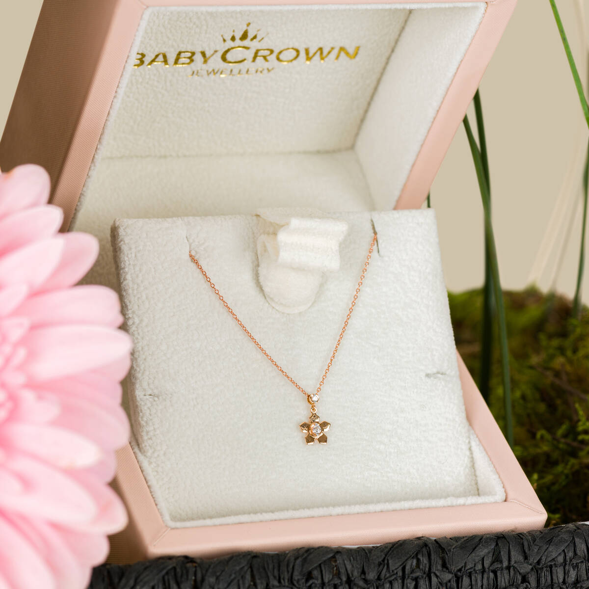 Baby Crown Diamond Rose Necklace | Gerace Bow Basket Baby Crown Diamond Rose Necklace | Gerace Bow Basket