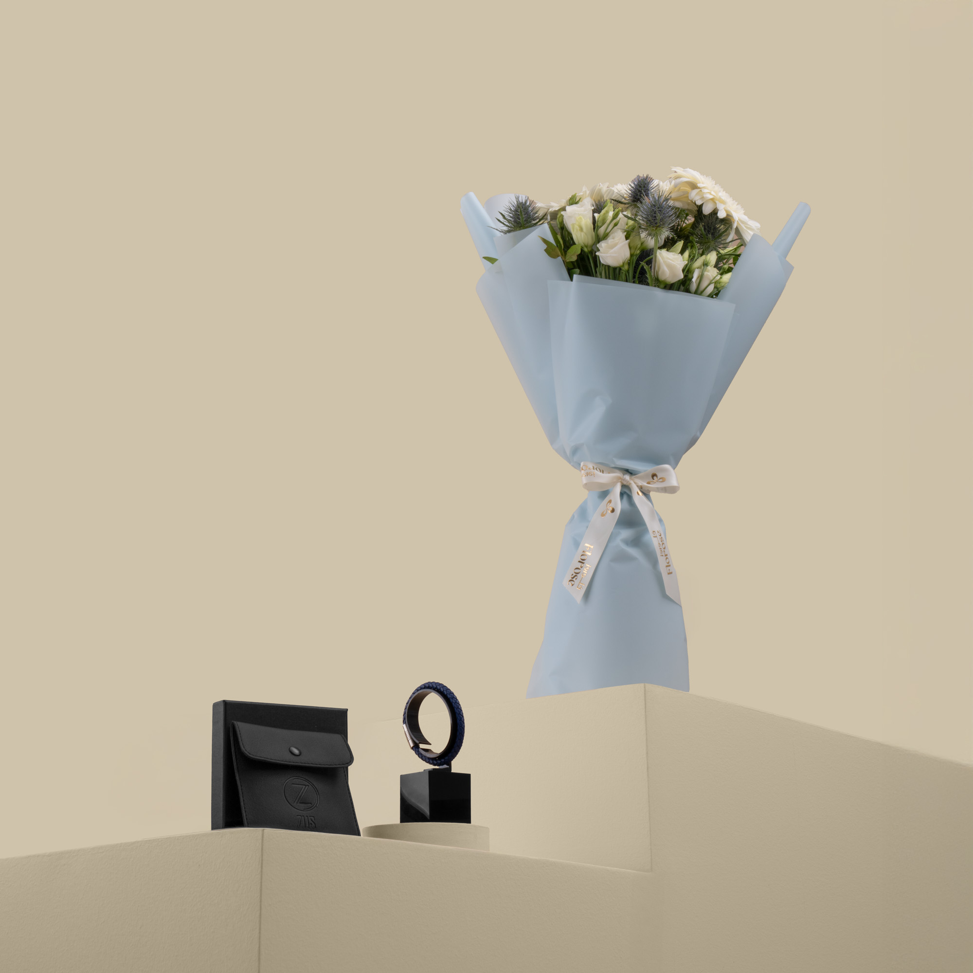Blue Breeze Bouquet with ZUS Blue Leather Bracelet Blue Breeze Bouquet with ZUS Blue Leather Bracelet