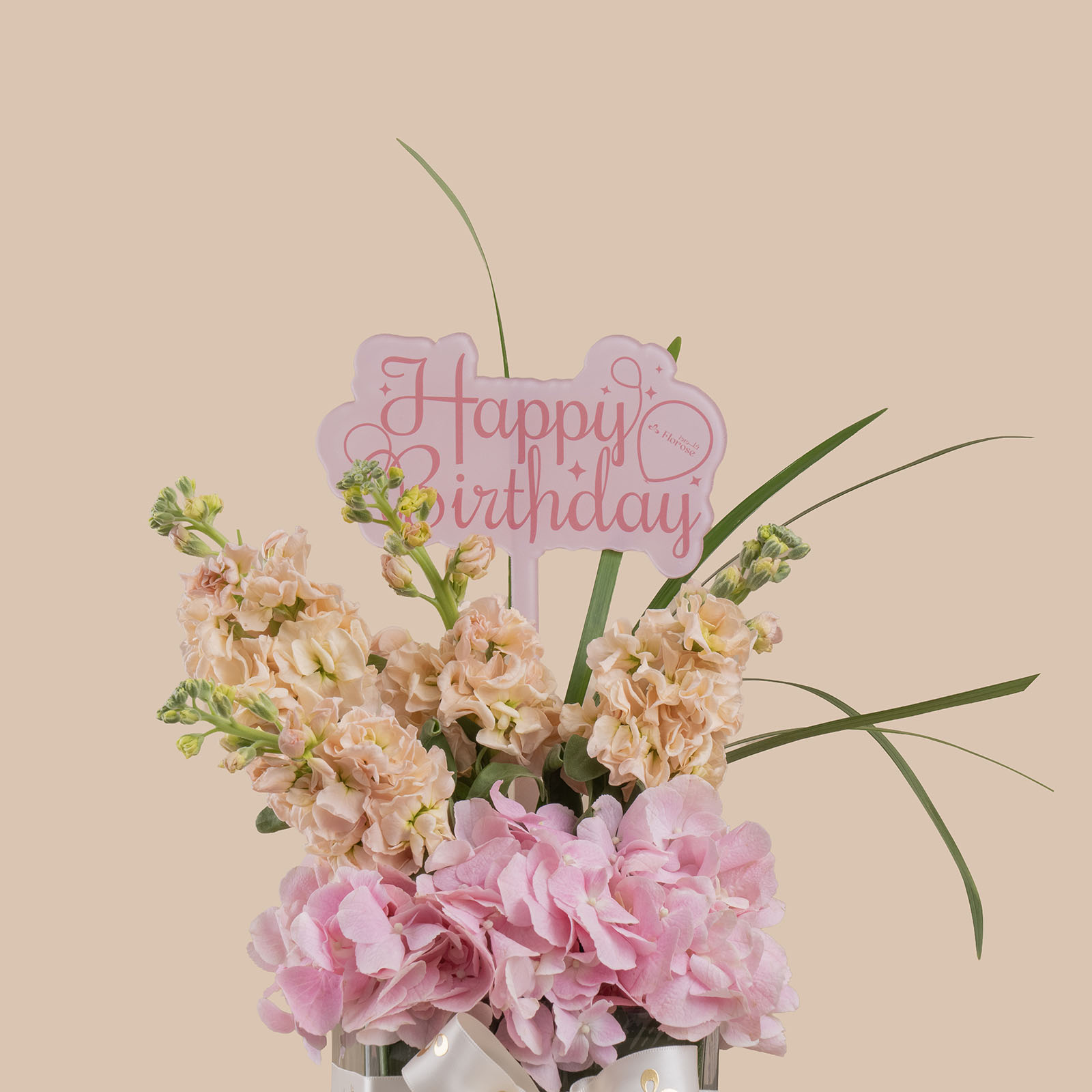 Dreamy Bloom Square Vase | Happy Birthday Topper Dreamy Bloom Square Vase | Happy Birthday Topper