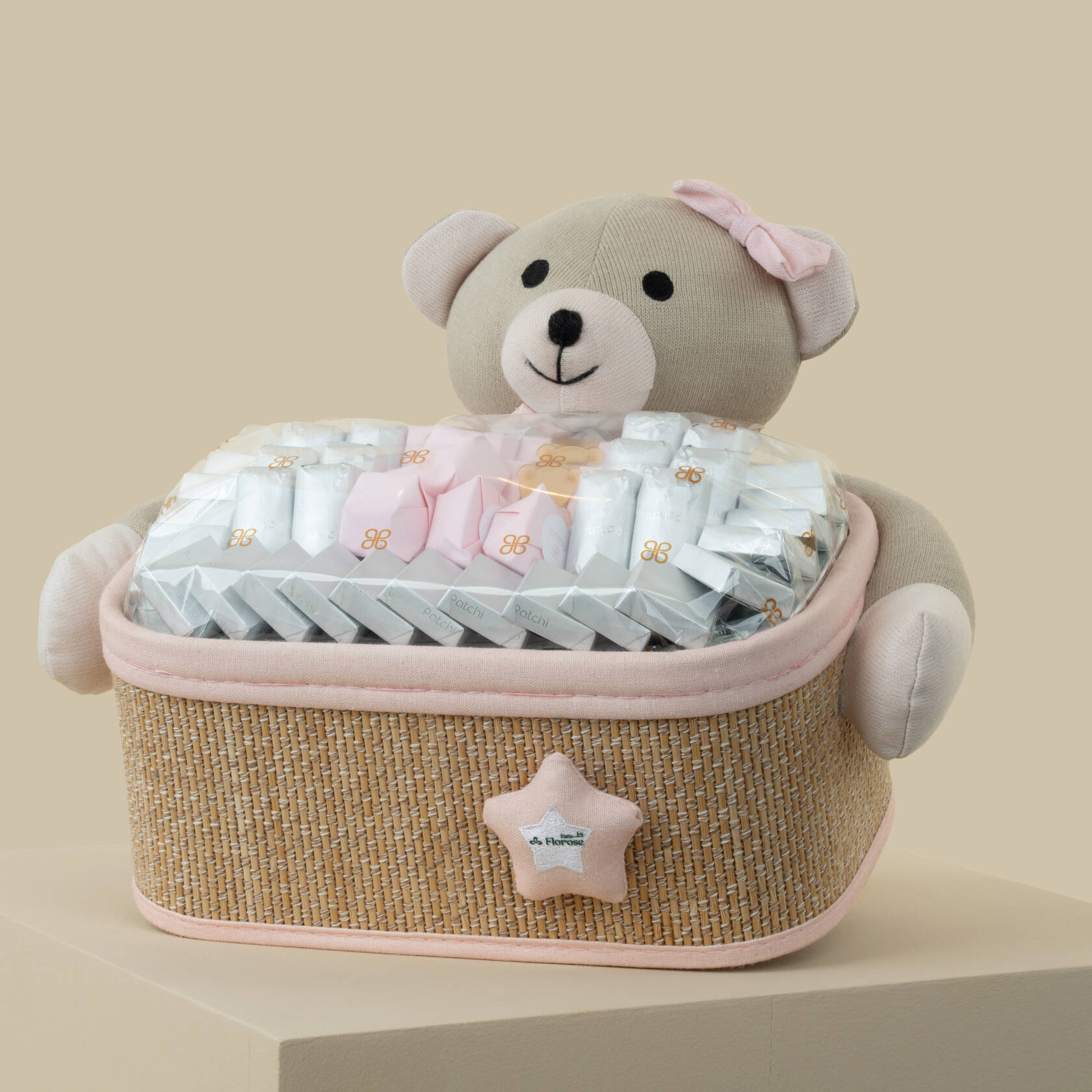 Patchi Chocolates Small Pink Bear Basket — 49 Pieces Patchi Chocolates Small Pink Bear Basket — 49 Pieces